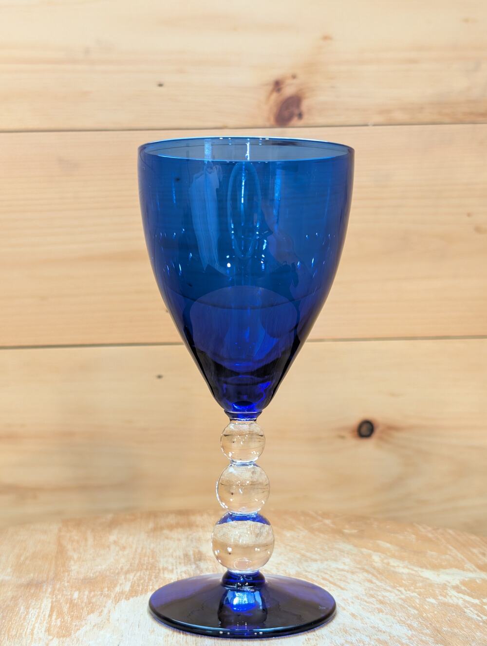 Vintage Bryce Aristocrat Cobalt Blue Goblet Bubble Stem - 6.75" - Mid Century